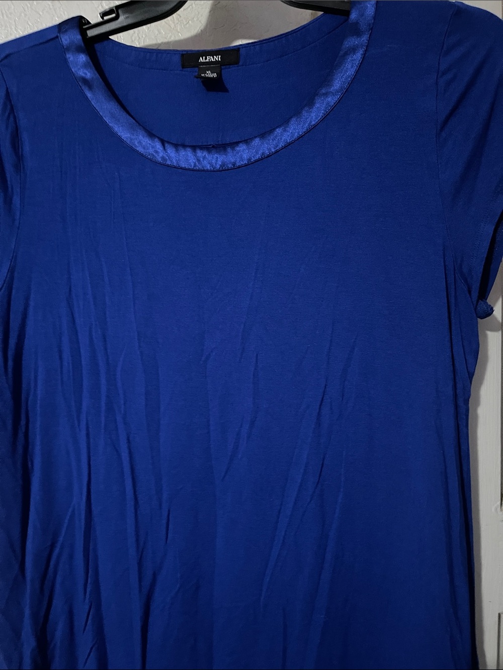 Alfani Royal Blue Short Sleeve Scoop Neck Tee with Satin Trim